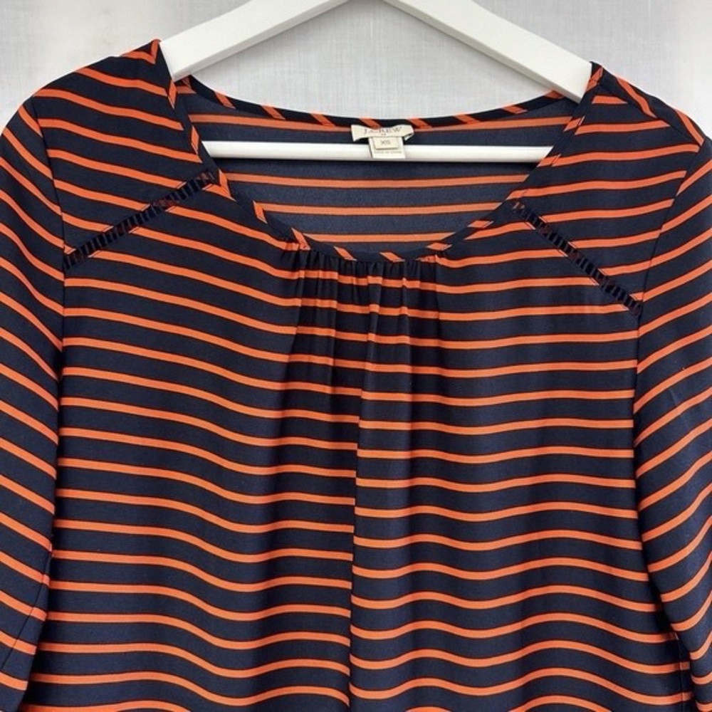 J. Crew Navy and Orange Striped Blouse
